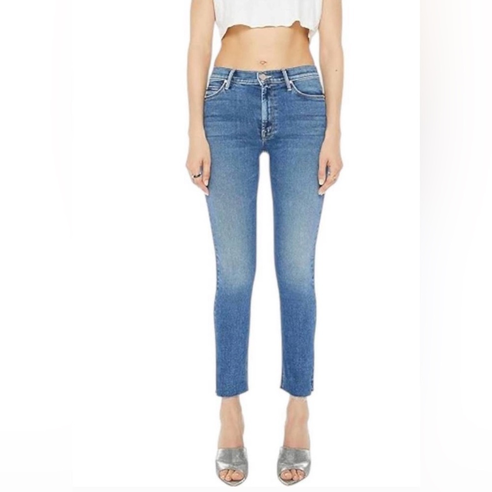 MOTHER mid rise dazzler flood fray jeans whats your sign